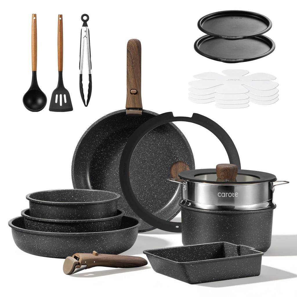 CAROTE Frying Pan 20 Dishwasher Induction Cooktop Gas Stove PFOA and Other Harmful Substances Detachable Easy to Premium Grain Series Special Edition
