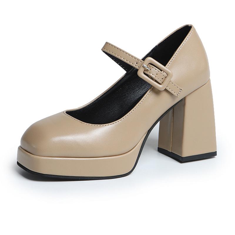 Туфли Мэри Джейн женские весна и осень 2024 новые однословные с квадратным носком водонепроницаемые на платформе с мелким вырезом одинарные туфли большого размера на высоком каблуке женские
