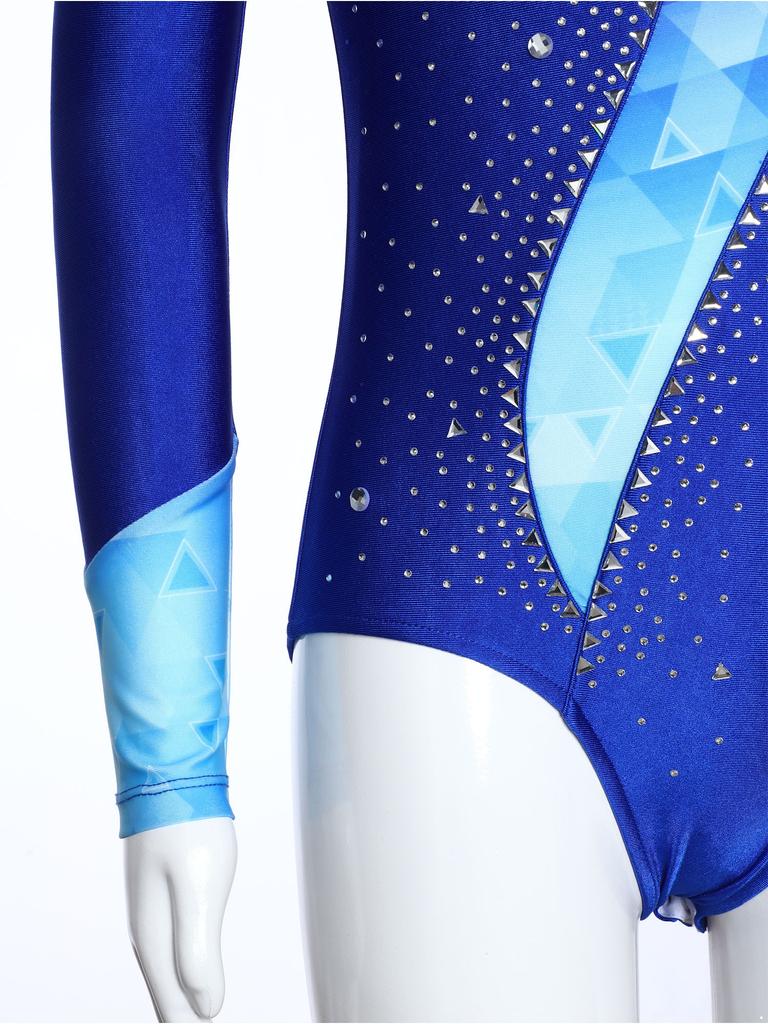Girls Dance Leotard Long Sleeve Rhinestone Patchwork Jumpsuit for Gymnastics Training Performance
