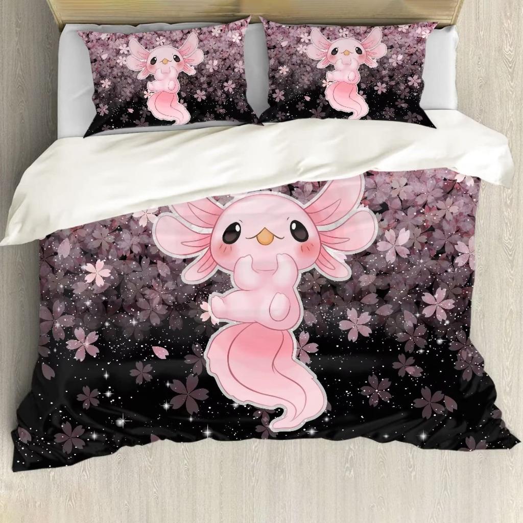 Cartoon salamander cute duvet cover for bedroom room decoration soft and comfortable quilt cover three-piece set