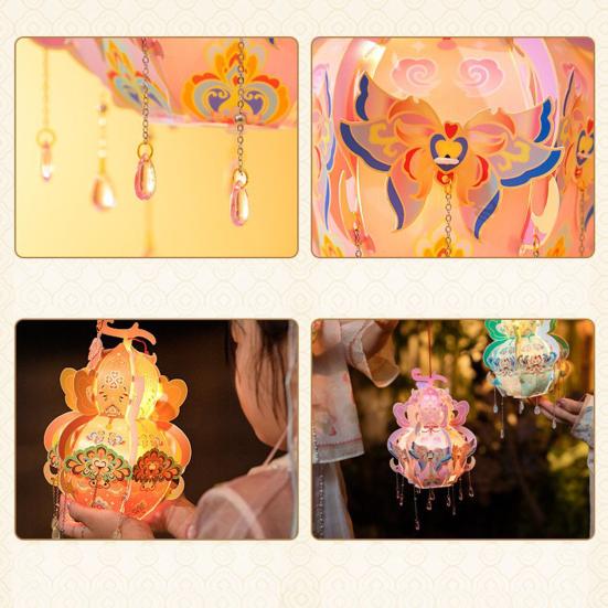 Handcrafted Calabash Lantern Handheld Chinese New Year DIY Luminous Flower Light for Mid-Autumn Festival Hanfu Cosplay Wedding Decor