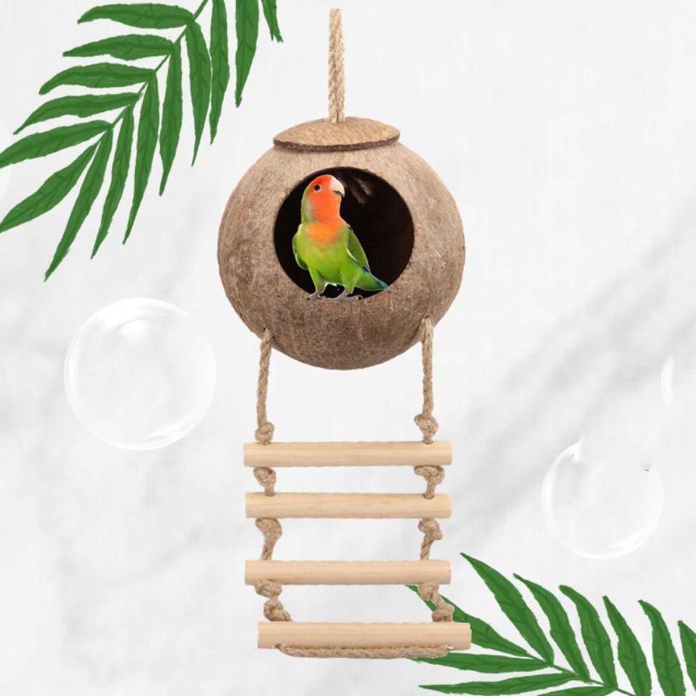 С лестницей Кокосовая клетка для птиц Дышащая клетка для хомяков Прочное убежище для попугаев Морская свинка
