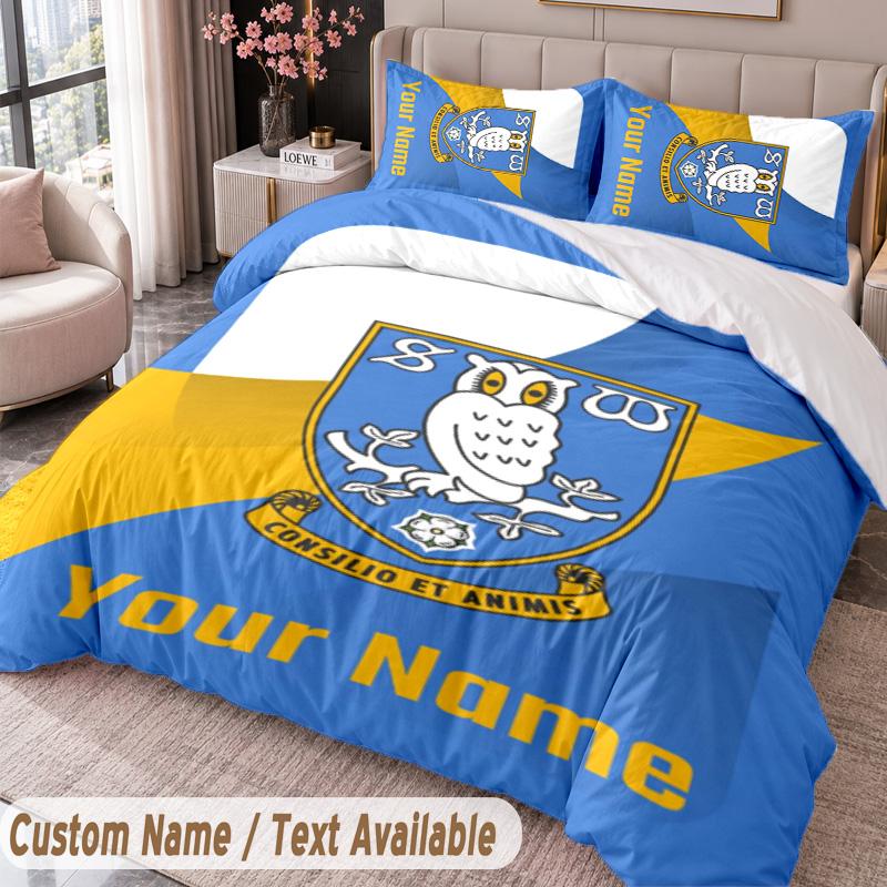 Sheffield Wednesday FC Printed Bedding Set Custom Name Text 1 Duvet Cover 2 Pillowcases For Bedroom