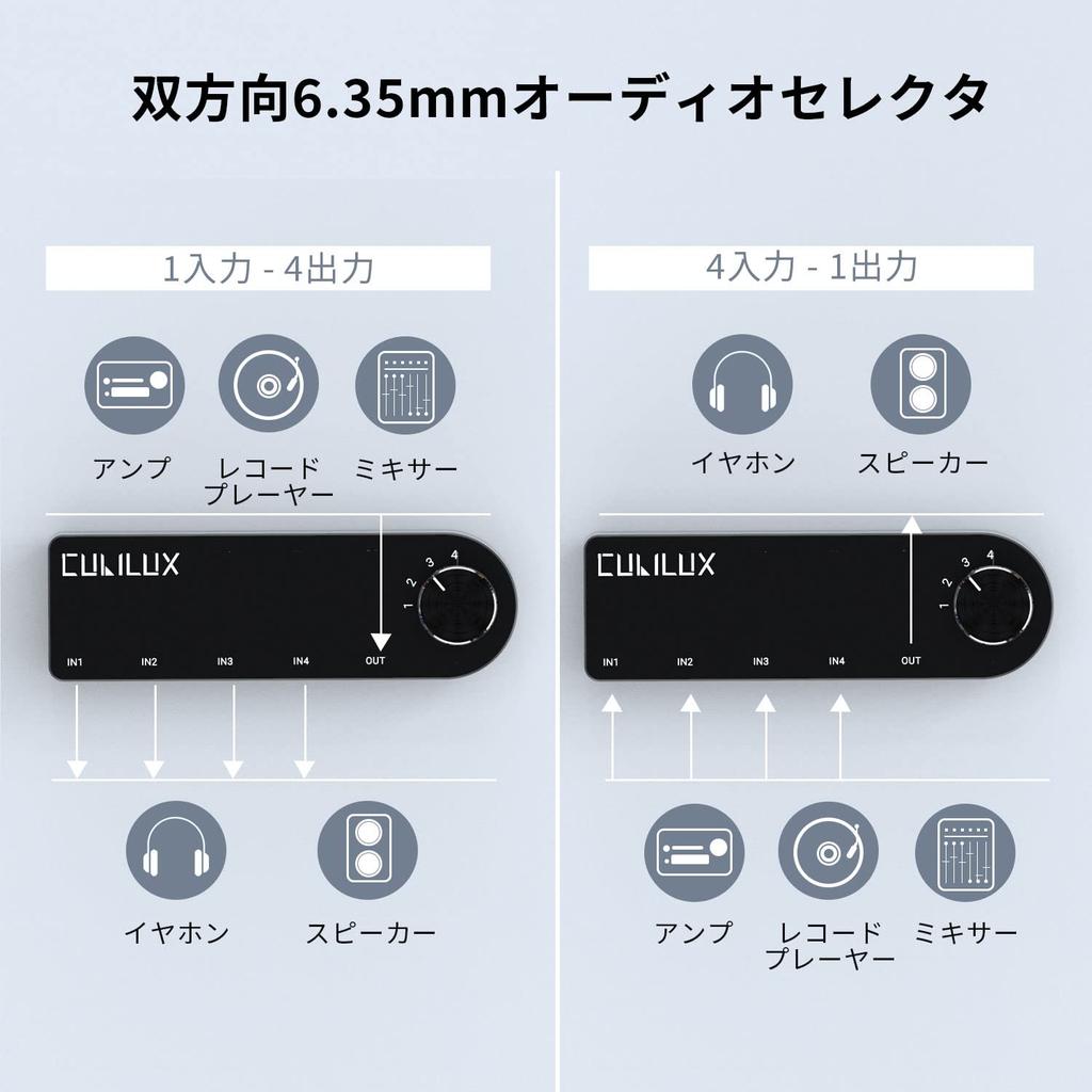 Cubilux Audio Speaker or Stereo Switching Hub 4-way Two-way Switcher, 4-port 6.35mm Selector/switcher, 4-in 1-out 4-out 1-in