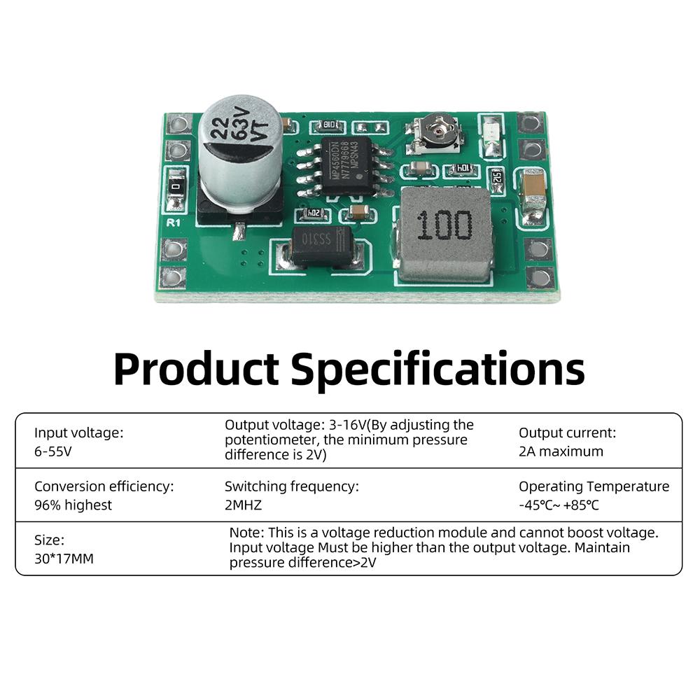MP4560 2A DC DC Step Down Converter 2MHZ Switching Frequency Power Supply Module 6-55V Input Adjustable Output For Industrial