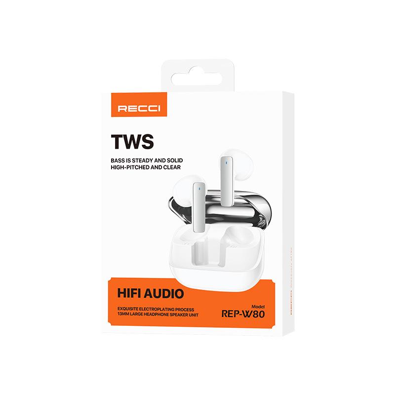 Recci REP-W80 Полностью беспроводные Bluetooth полувкладыши - Высококачественный звук TWS