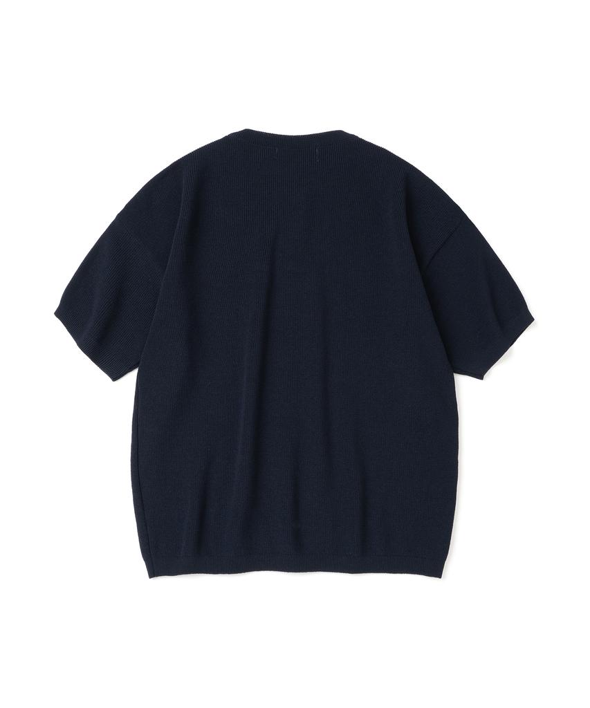 KNITTED Coolever Henley Neck Short Sleeve Knit Navy
