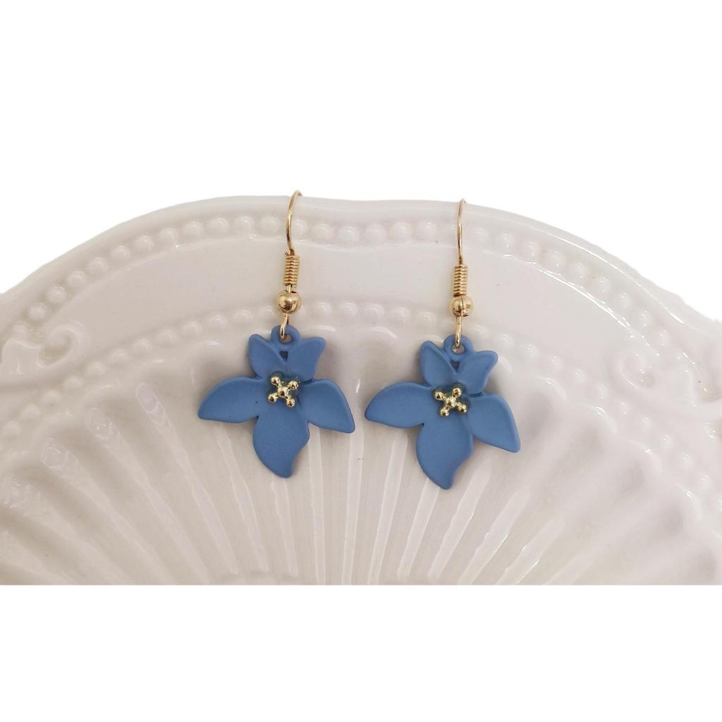 Модные серьги-крючки с синим цветком - элегантные серьги в японском и корейском стиле