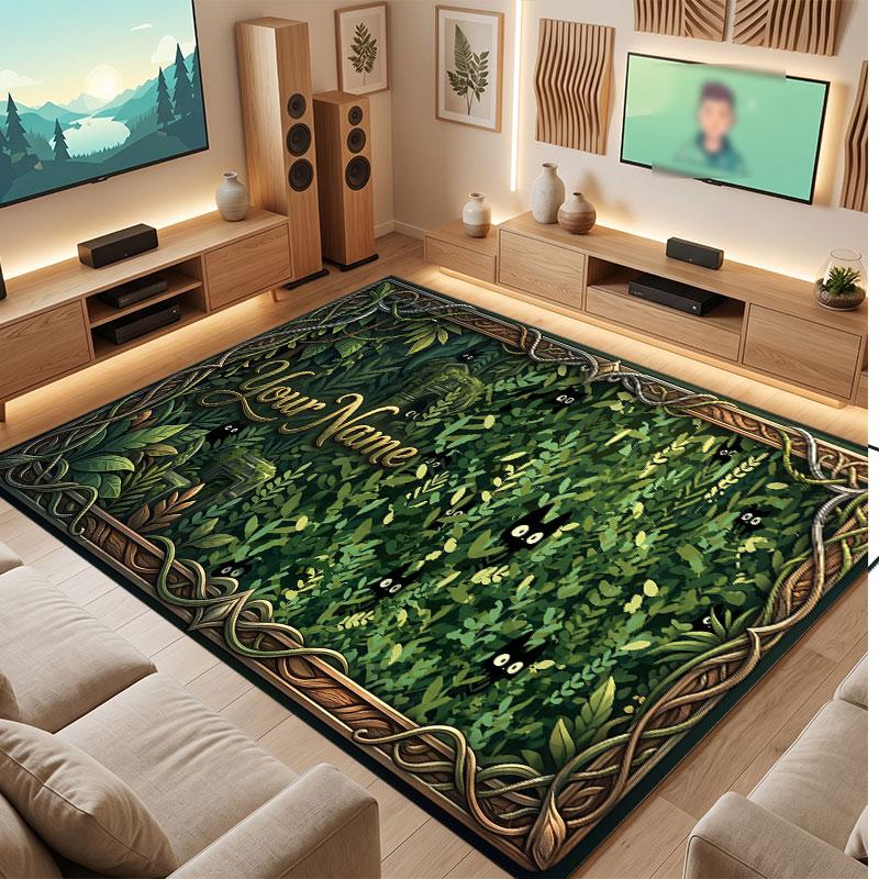 Mushroom Forest Theme Crystal Velvet Floor Rug Personalized Custom Name Text Warm Carpet Home Decoration