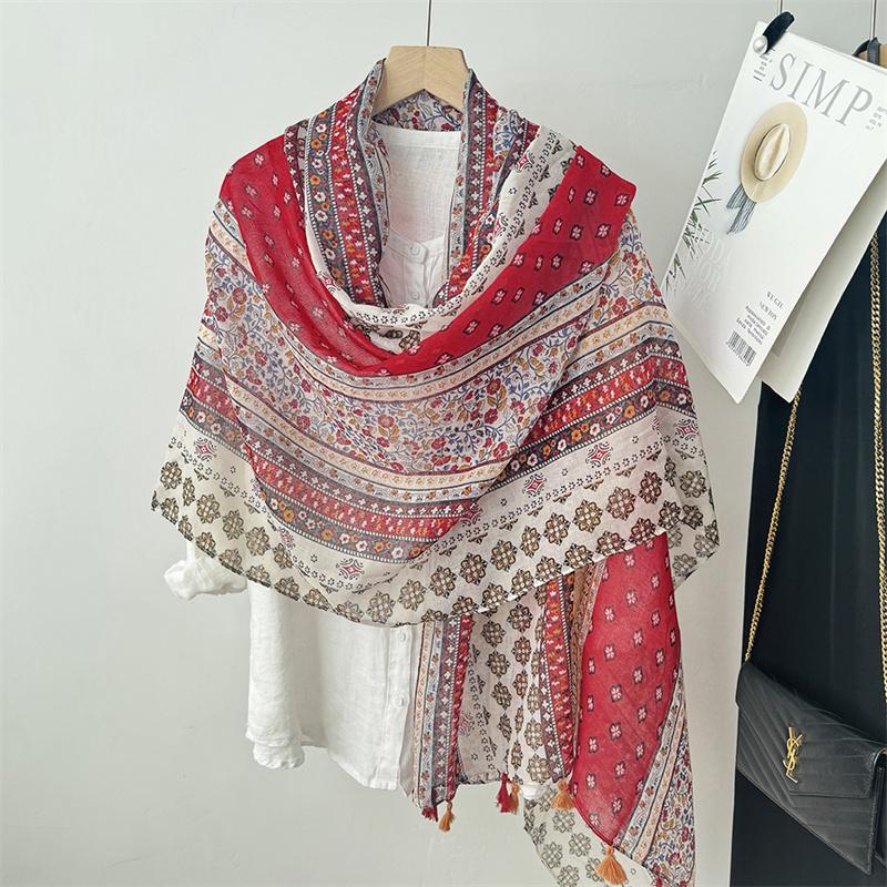 Winter Bohemina Ethnic Floral Viscose Shawl Wrap Lady Thin Scarves Fashion Tassel Pashmina High Quality Foulard Hijab Sjaal