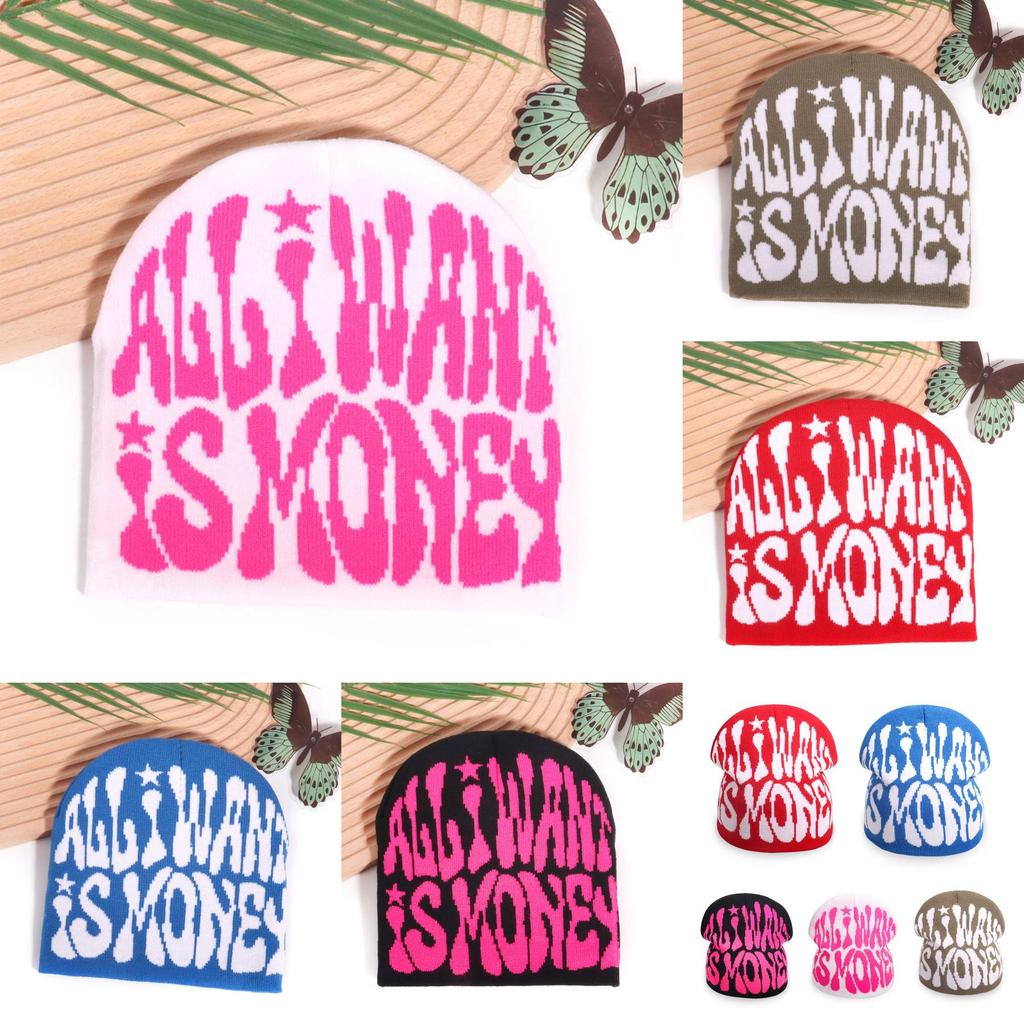 Minimalist Acrylic Knitted Cap With Letter Design For Casual And Hip Hop Looks