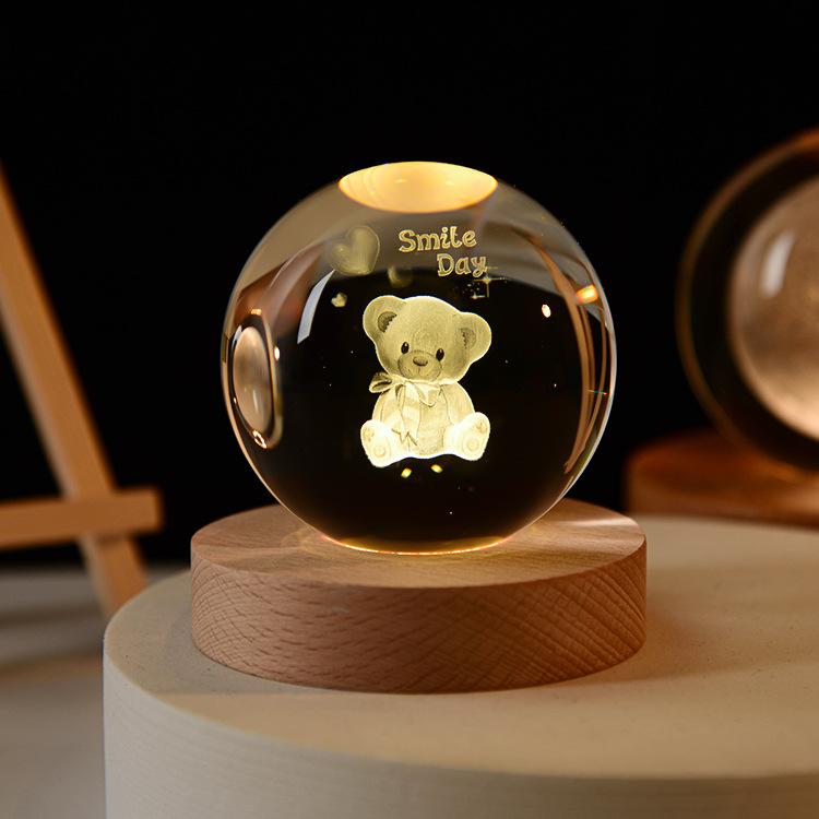 Пустая Кристальная Поделка 3D Лазерная Гравировка Хрустальный Шар Светильники Галактический Хрустальный Шар Со Светодиодной Деревянной Основой