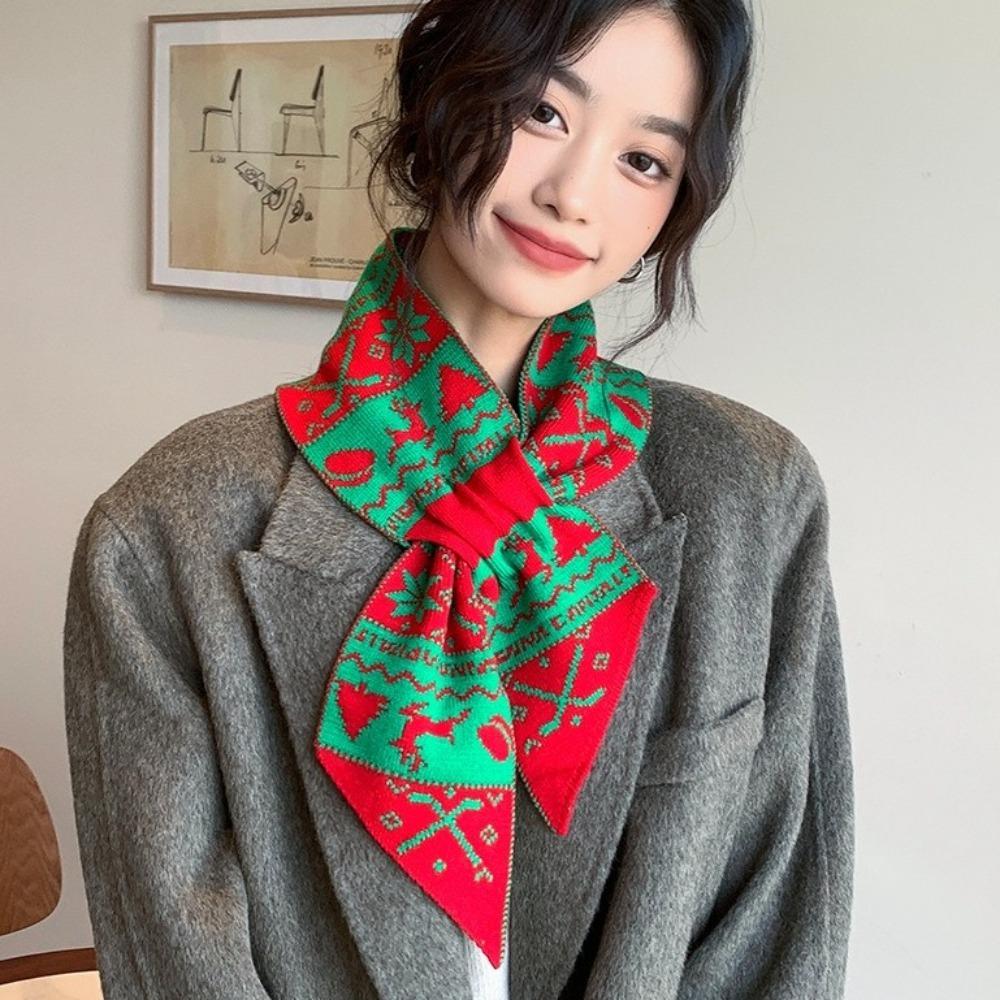 Jacquard Winter Knitted Scarves Deer Woolen Neckerchiefs Cute Women Scarf New Year Gift