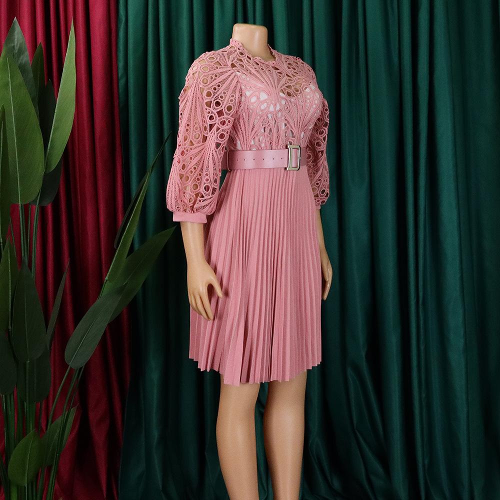 YYFS Women's Fashion Summer Spring Solid Color Print Short Sleeve O-Neck High Waist Casual Dresses