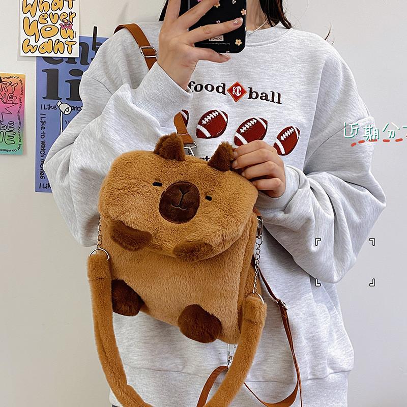 Adorable Capybara Plush Bag And Raccoon Crossbody Backpack High Capacity For Kids