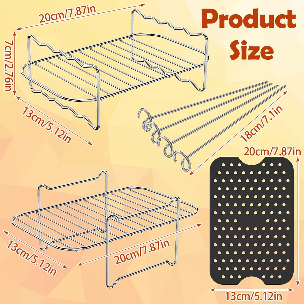 Решетка для гриля из нержавеющей стали для аэрофритюрницы, многоразовая, с антипригарным покрытием, вкладыш для аэрофритюрницы, набор аксессуаров для аэрофритюрницы с двойными отделениями для кухни