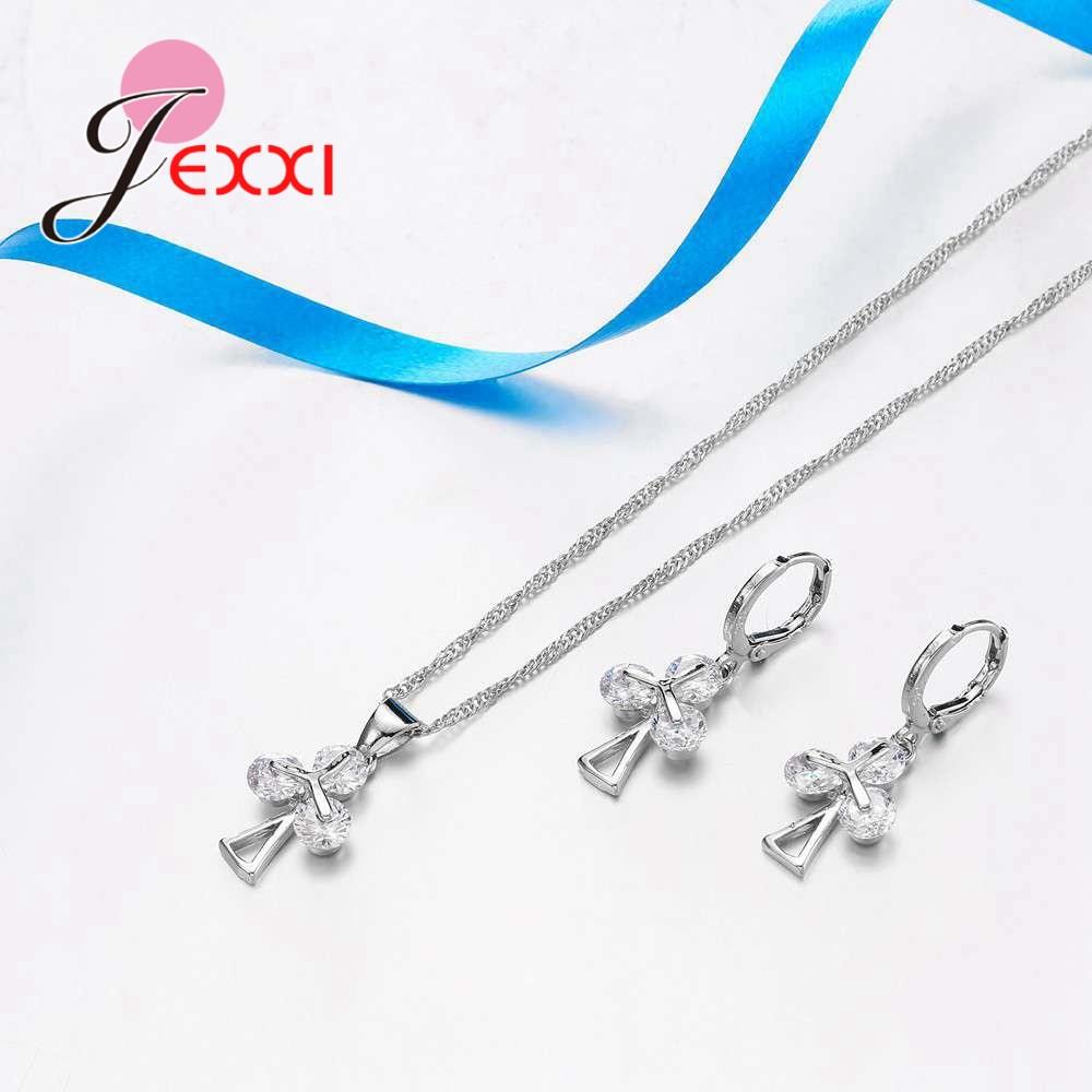 925 Sterling Silver Jewelry Sets Fashion Tree Plant Crystal Zircon Pendant Necklace Earrings For Women Girls Gift