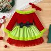 2024 Новые рождественские костюмы, платье для девочек, детское пышное газовое платье принцессы + повязка на голову, детская одежда