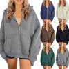 Women's Plain Color Casual Zipper Hooded Cardigan Coat With Pockets