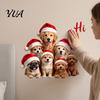 Puppy Themed Christmas Decor Santa Hat Dog Wall Sticker, Waterproof PVC Self Adhesive Mural Decal, Removable for Living Room Bedroom Holiday