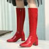 Fashion Women's Shoes Autumn/winter High-tube Women's Boots Red Patent Leather High-heeled Thick Heel Knight Boots Custom Large Size 45