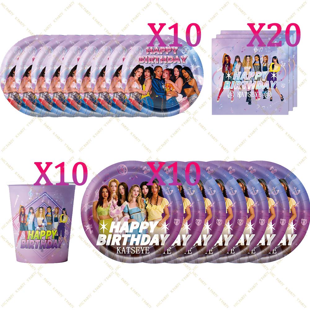 K&Katseye Birthday Party Supplies For Kpop Decor Girl Fans Plate Cup Napkin Topper Balloon Party Decoration Baby Shower Gift