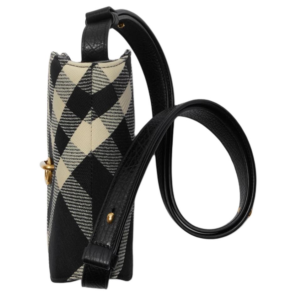 Burberry Medium Rocking Horse Saddle Bag Check Woven Canvas Leather Crossbody Handbag Black Beige Plaid for Daily Commute Shopping Travel 80931061