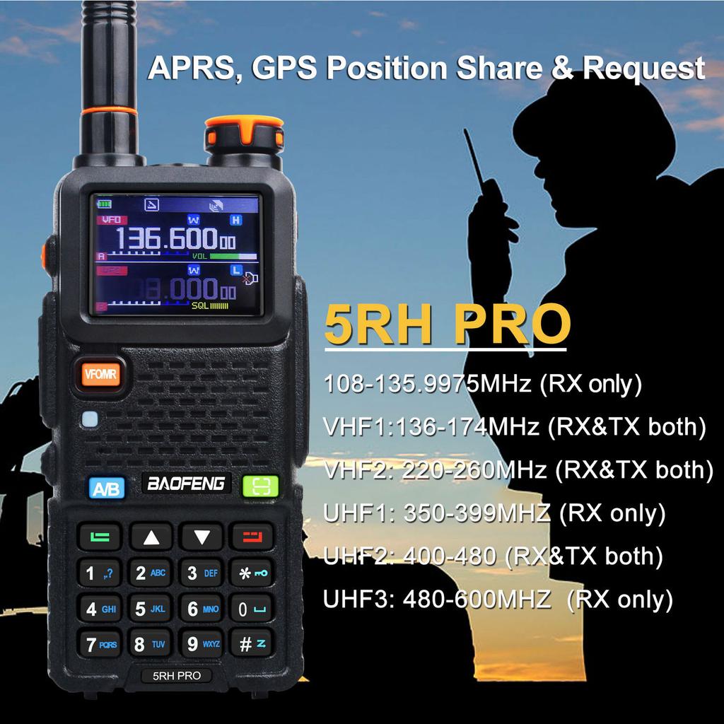 Baofeng 5RH Pro GPS Walkie Talkie Multi Band AM FM NOAA Wirless Copy Frequency Type-C UV-5RH PRO Pro 5RHPro
