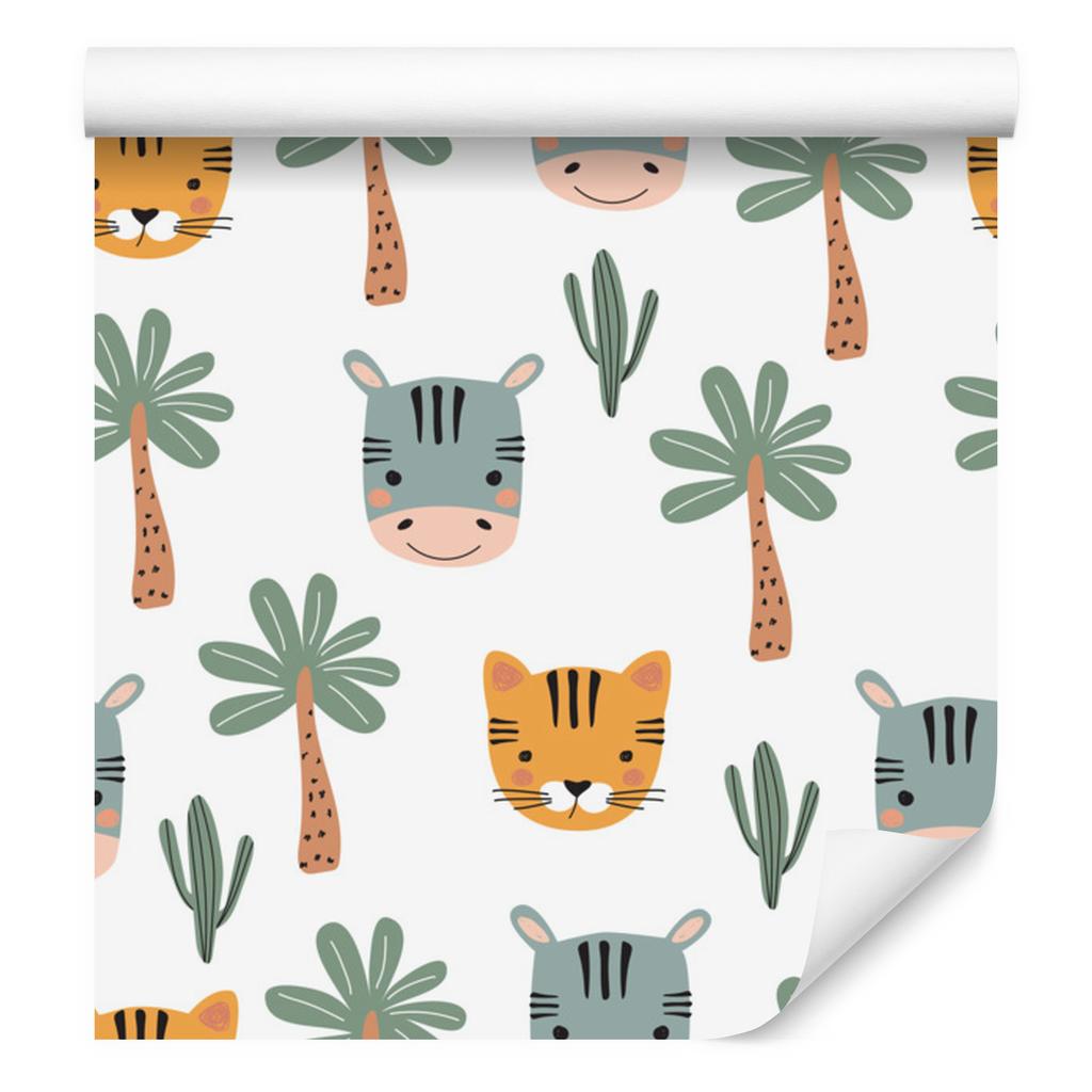 Animals, palms, cacti and green wallpaper for living room and bedroom 50x1000