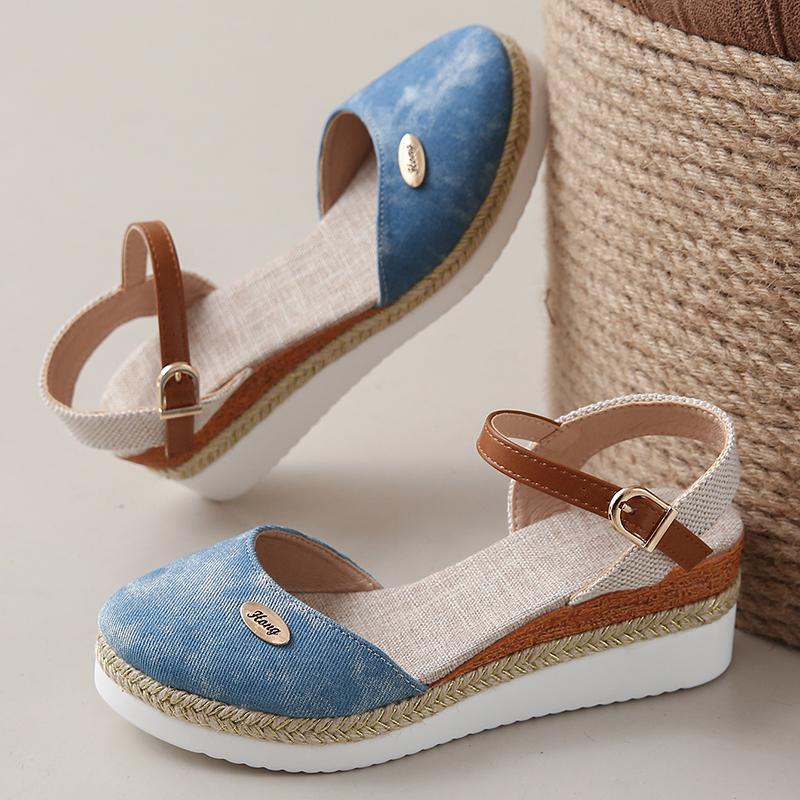 Lucyever Wedge Closed Toe Sandals Women Summer Plus Size Ankle Buckle Espadrille Shoes Woman Casual Thick Sole Platform Sandles