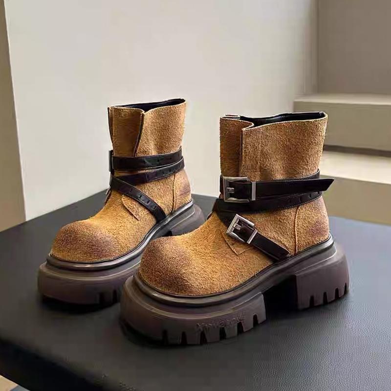 Женские ботильоны на плоской платформе из замши, зимние дизайнерские туфли, уютные женские ботинки 2025, новые повседневные готические челси, женские ботильоны