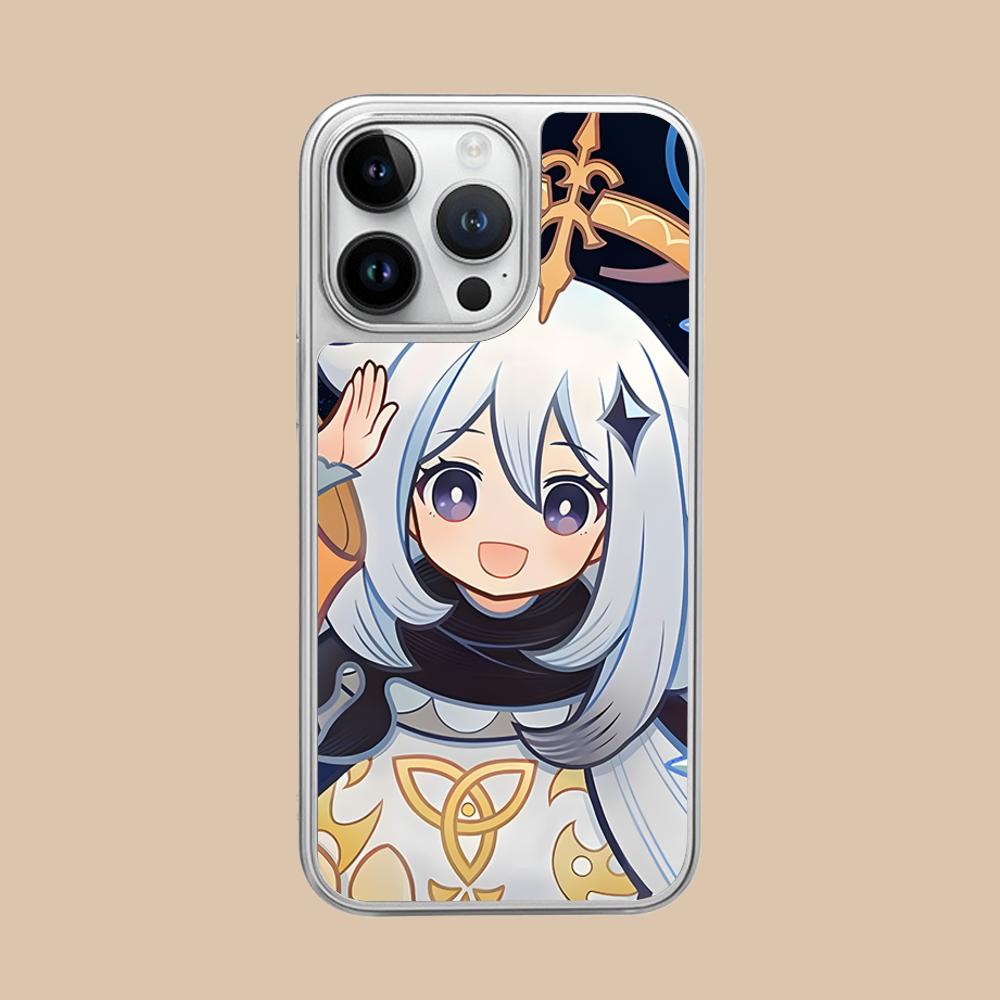 Игровой чехол для мобильного телефона GI Paimon с серебрением для iPhone 17 16 15 14 13 12 11 Air Pro Max Plus Цветная крышка