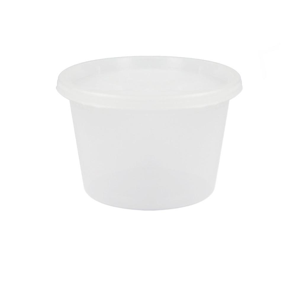 50Pcs Round Food Storage Container Airtight Lid Dessert Cup Disposable Soup Cup  Commercial