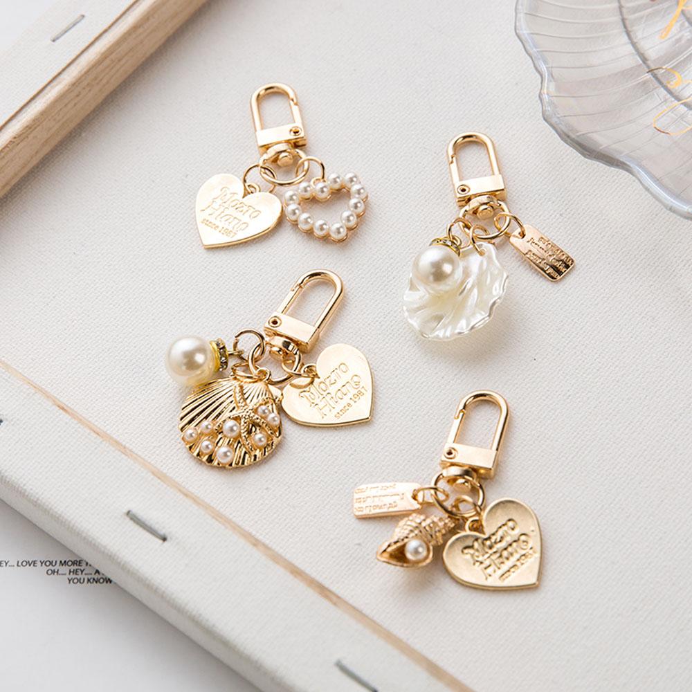 Letter Shell Conch Keychain Pearl Gold Color Key Chain Bag Charms Key Accessories Heart Key Ring