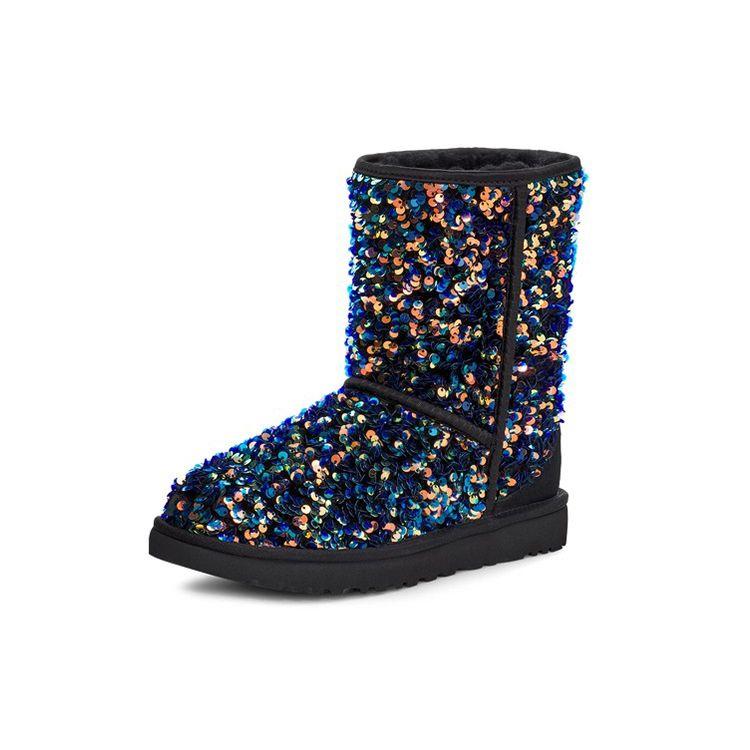 UGG Классические короткие зимние сапоги Stellar Sequin, женские сапоги, черные, синие, 1112514-BLK