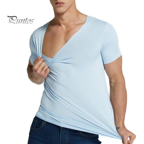 Мужские футболки Ice Silk, повседневная спортивная футболка с коротким рукавом, летняя дышащая влагоотводящая майка с V-образным вырезом