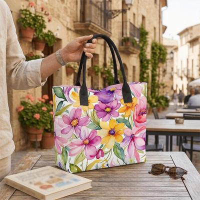 Floral Watercolor Tote Bag Large Capacity Shoulder Handbag for Daily Use