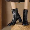 Мода 2024 Осень/Зима Женские Сапоги Квадратный Носок Обувь на Высоком Каблуке для Женщин Кожаные Сапоги Женские Ботинки Ручной Работы До середины Икры Женская Обувь