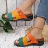Fashion Mix Color PU Leather Wedge Sandals for Women 2025 Summer Comfort Non Slip Beach Slides Woman Fashion Buckle Platform Slippers 43