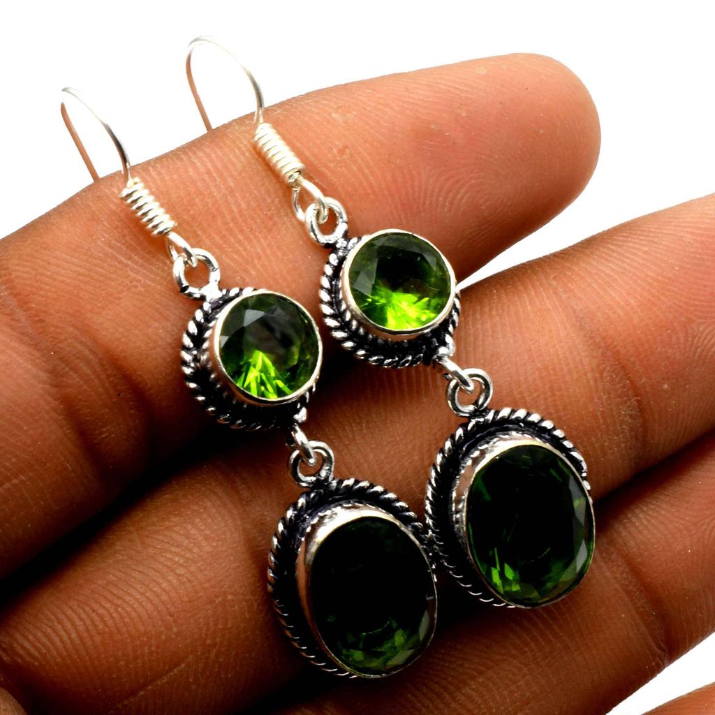 Peridot Gemstone Ethnic Handmade Drop Dengle Earring Jewelry ER 026