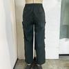 Women's Straight Work Pants Pockets Solid Color Cross Tie Elastic High Waist Casual Pant