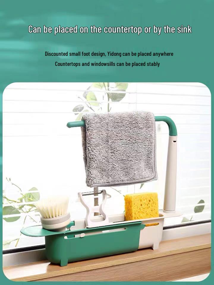Retractable Kitchen Sink Utensil Drainer and Space-Saving Organizer Basket