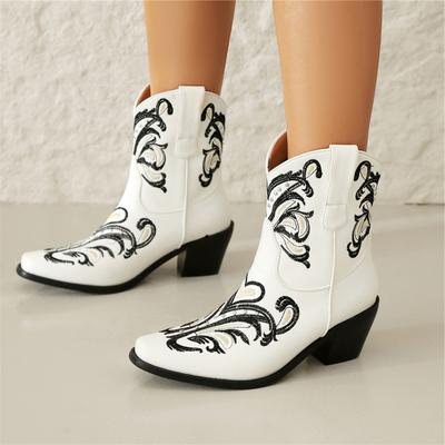 Женские ботильоны с круглым носком на толстом высоком каблуке с заклепками и вышивкой в ​​стиле вестерн, ковбойские ботинки, женская модная обувь, зимняя 46