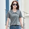Summer Women's Fashion Loose Versatile Cotton Embroidery Lapel Short-sleeved T-shirt