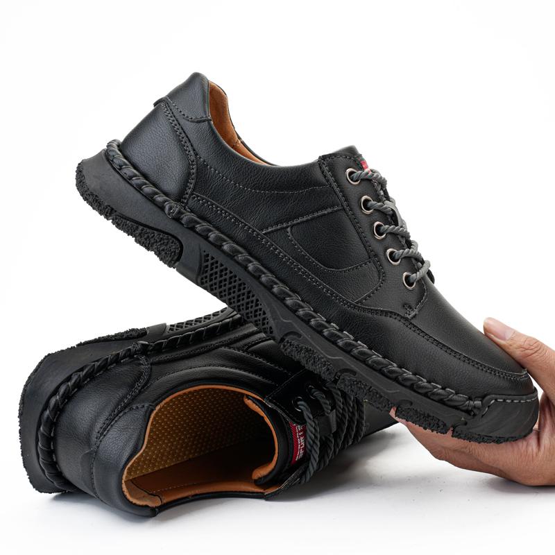Модная мужская повседневная обувь из натуральной кожи на шнуровке, обувь для улицы, ручная строчка, мужские походные ботинки, нескользящая удобная мужская обувь для ходьбы