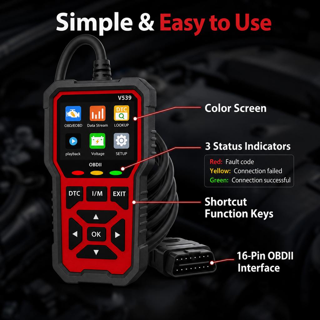 Новый профессиональный сканер OBD2 V539 2026, полные режимы OBDII, инструмент для диагностики автомобиля, считыватель кодов неисправностей двигателя, поток данных