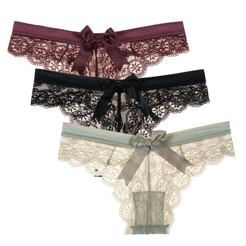 3 шт./лот женские кружевные стринги с бантом сексуальные трусики с низкой талией трусы