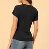 Women's  Short Sleeve T Shirts Deep V Neck Loose Casual Tee Tops For Women Solid Ruched Side Top