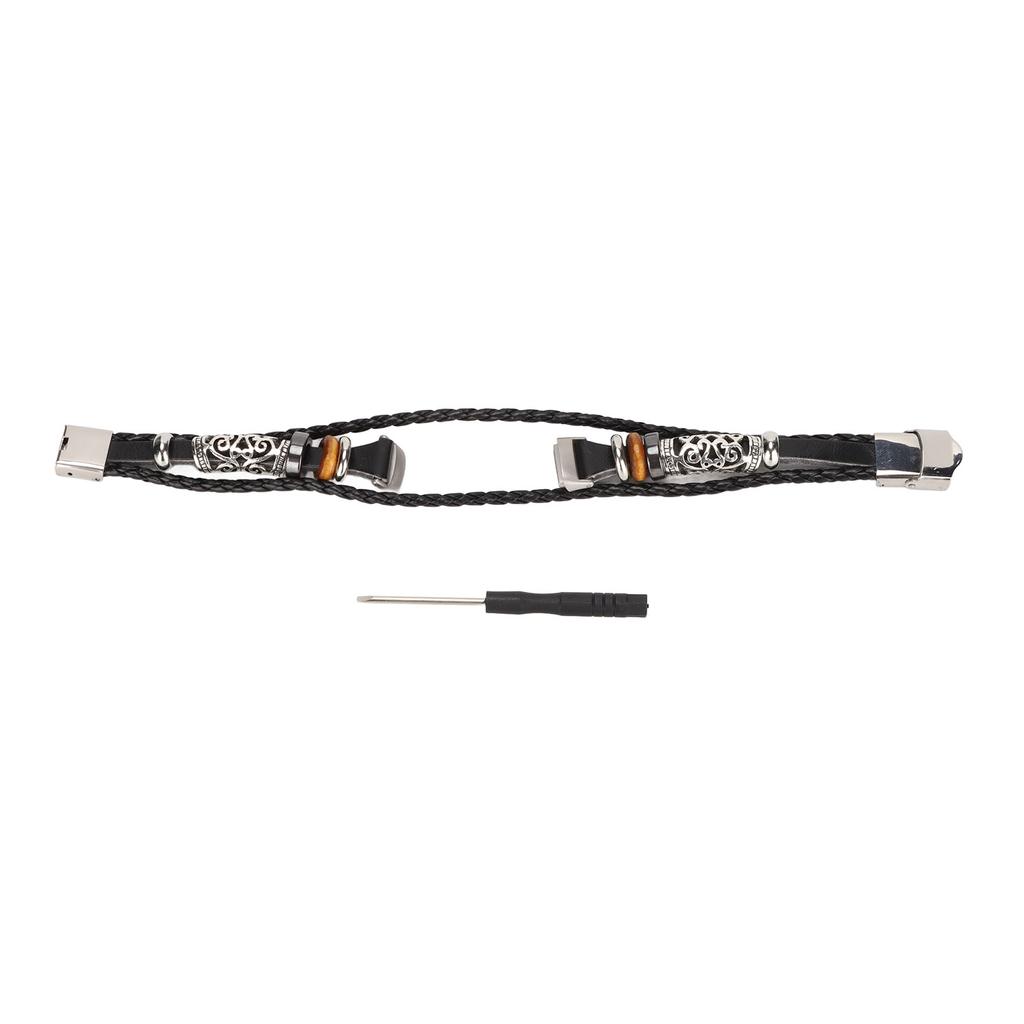 Smartwatch Band Leather Watch Replacement Wrist Strap Ethnic Vintage Style for Fitbit LuxeBlack