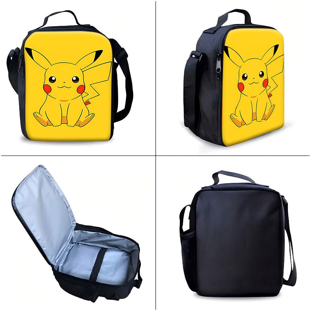 Kids Bag Pikachu 3pcs Backpack Set Cartoon Yellow Printed School Bags for Children Lightweight Travel Luggage with Lunch Box